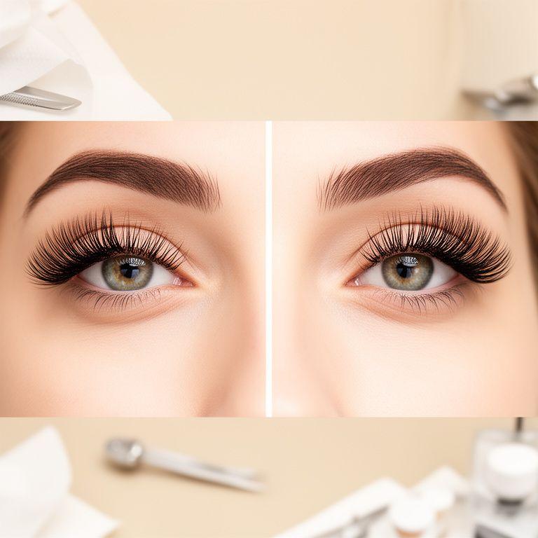 Vorher-nachher Vergleich von Wimpern in einem Zürcher Studio mit natürlichem und verdichtetem Ergebnis